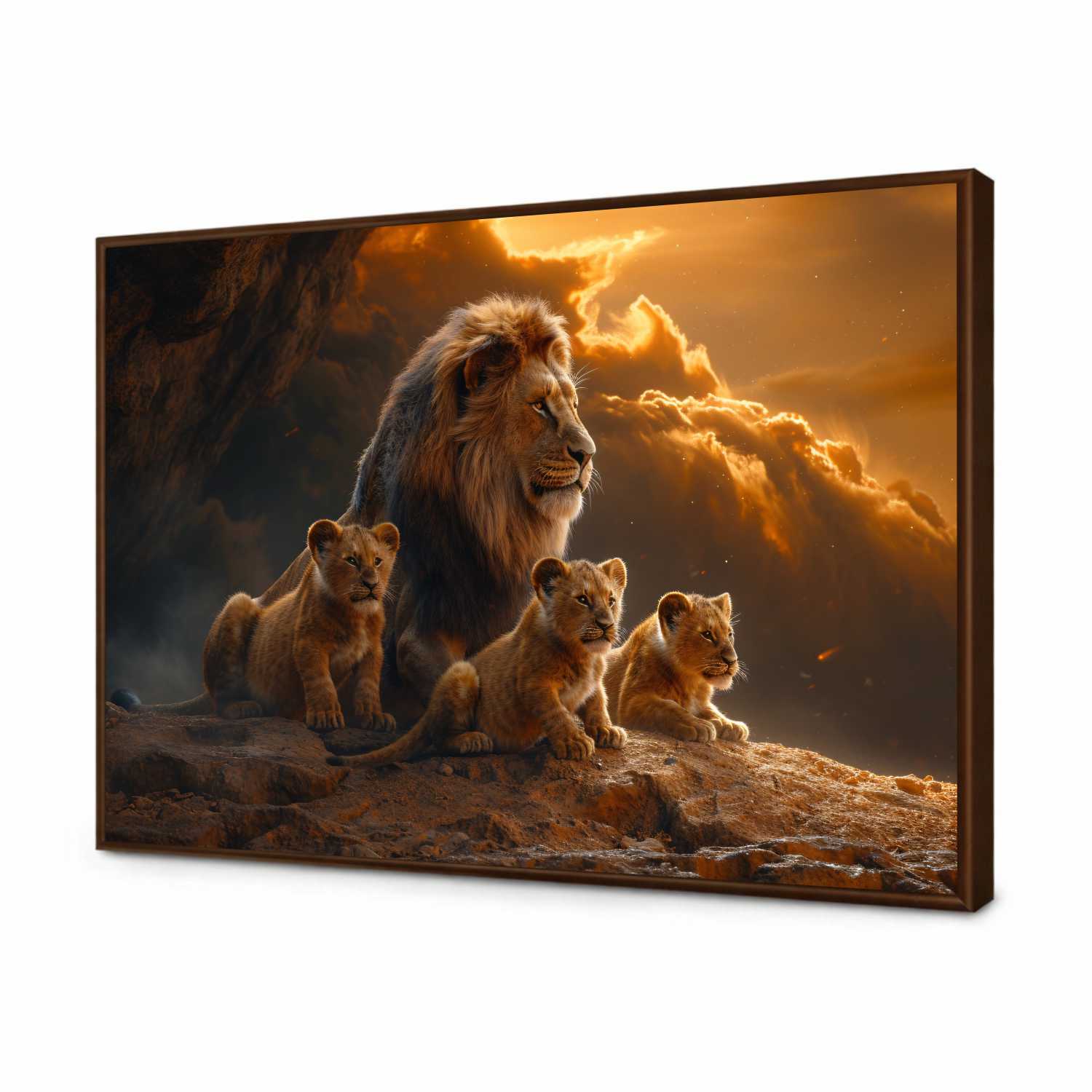 Quadro Decorativo Família de Leões com Leão e Filhotes